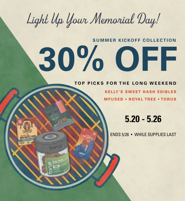 Cannabis sale at Lux Pot Shop Seattle. 30% Off Royal Tree, Torus, Mfused, Kelly's Sweet Hash Edibles 5/20-5/26.