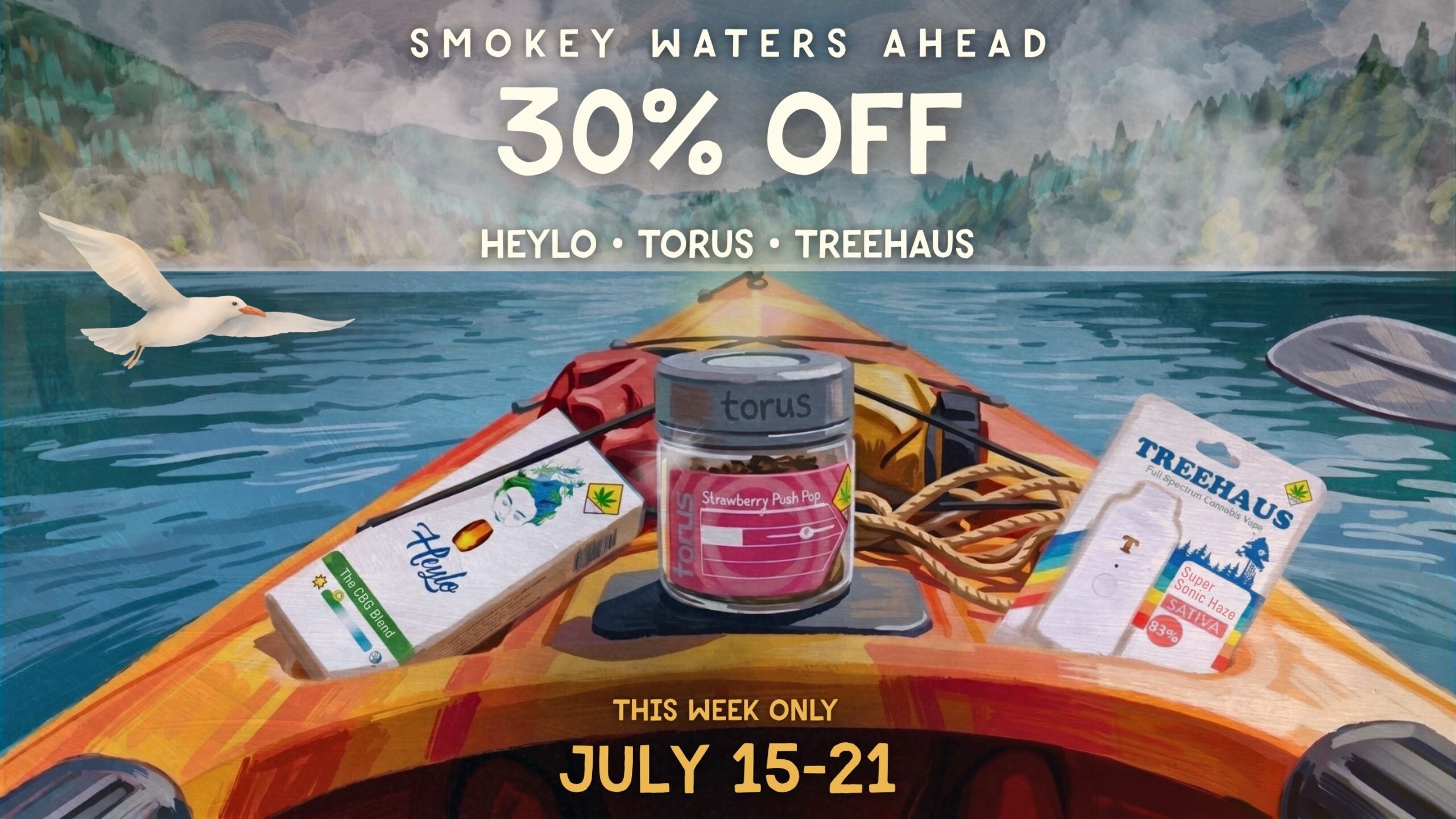 Cannabis sale at Lux Pot Shop Seattle. 30% off Heylo, Torus, and Treehaus in stores and online 7.15 - 7.21.26