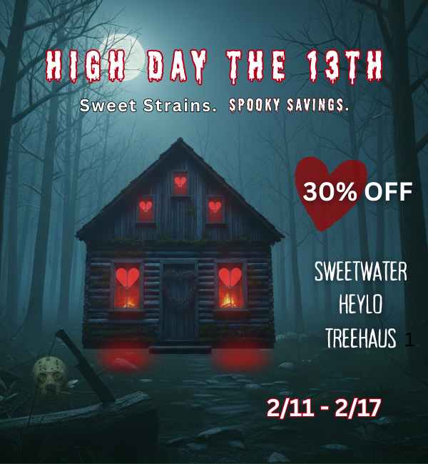 30% Off Cannabis sale at Lux Pot Shop Seattle all Sweetwater Farms, Heylo, and Treehaus products in stores and online 2/11/26 through 2/17/26.