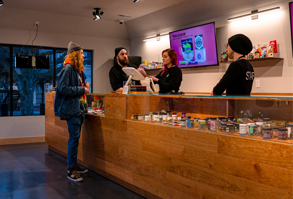 First customer buying cannabis at the new Lux Pot Shop Fremont